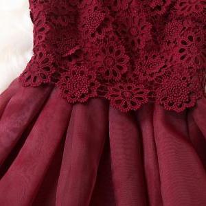 Women Wine Rayon Embroidered Dress