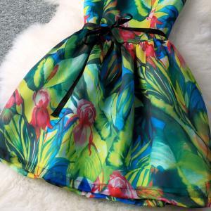 Unique Printing Lotus Lace Slim Temperament Dress