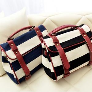 Retro Navy Striped Canvas Handbag &..