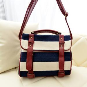 Retro Navy Striped Canvas Handbag &..