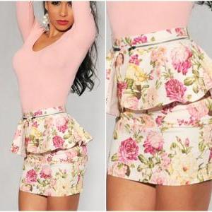 Gorgeous Floral Printed Peplum Mini Skirt
