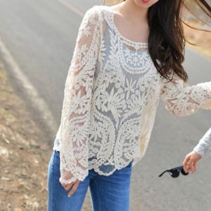 Sexy Sheer Crochet Lace Shirt Blouse Pullover Top