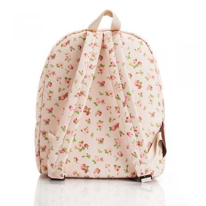 Floral Printed Pink Canvas Backpack 0627005