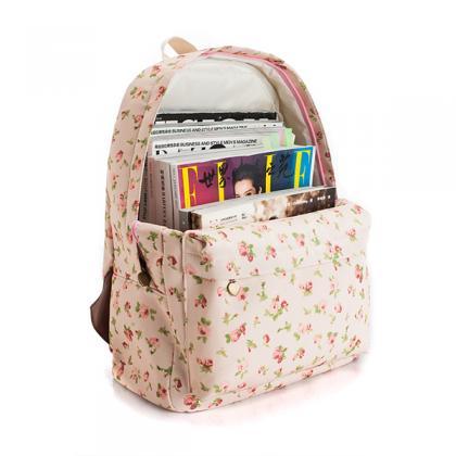 Floral Printed Pink Canvas Backpack 0627005