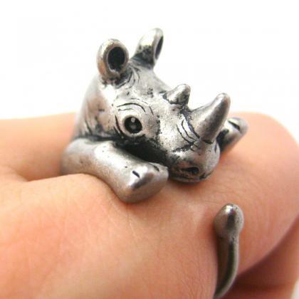 Realistic Rhinoceros Rhino Animal Wrap Ring In..