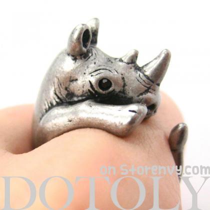 Realistic Rhinoceros Rhino Animal Wrap Ring In..