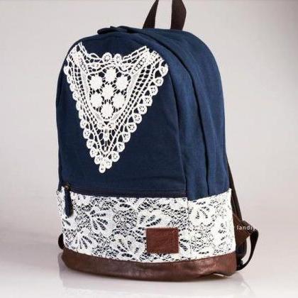 Blue Canvas Lace Backpack