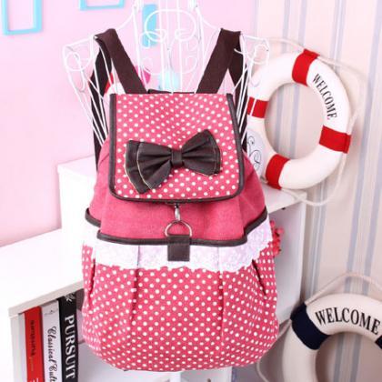 Sweet Dot Bow Lace Canvas Backpack-pink