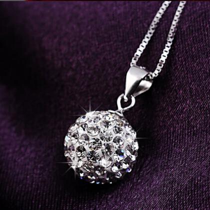 Women Crystal Necklace Chain 925 Sterling Silver..