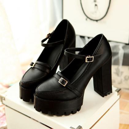 black thick heels with ankle strap