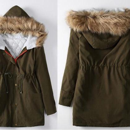 Women Winter Zip Up Parka Hooded Lady Warm Trench..