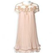 Short Sleeve Lace Pleated Chiffon Dress