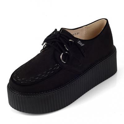 Women's Suede Creepers shoes Fashion Lace Up Flat Double Platform Goth Creepers Punk Casual Creepers Shoes Black