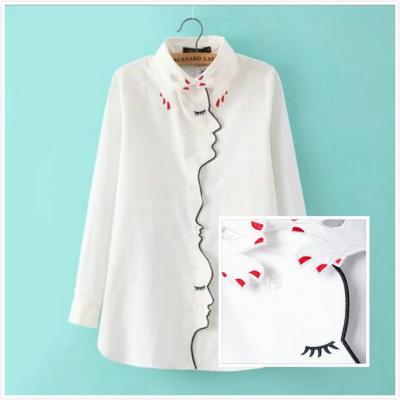 Free shipping Fingers Collar face placket embroidery blouse shirt #361