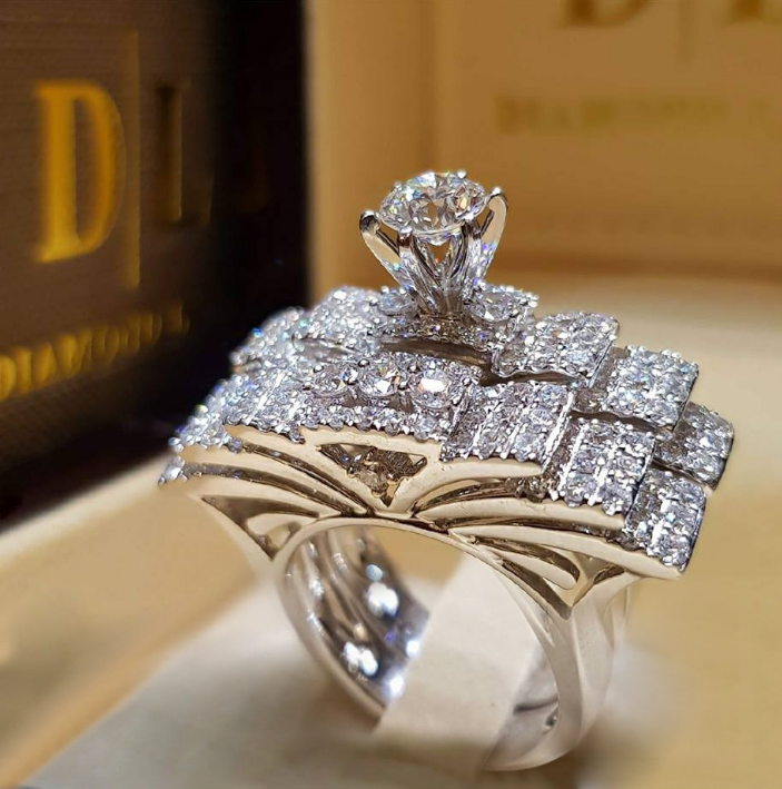 Sj Cy262luxury Women Geometric Ring Fashion White Gold Plated