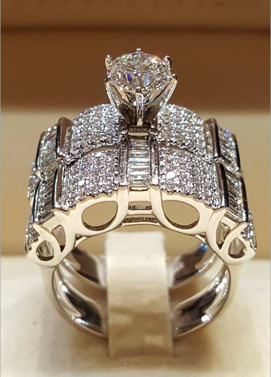Sj-cy263luxury Women Geometric Ring Fashion White Gold Plated Jewelry Vintage Wedding Ring Set Engagement Ring