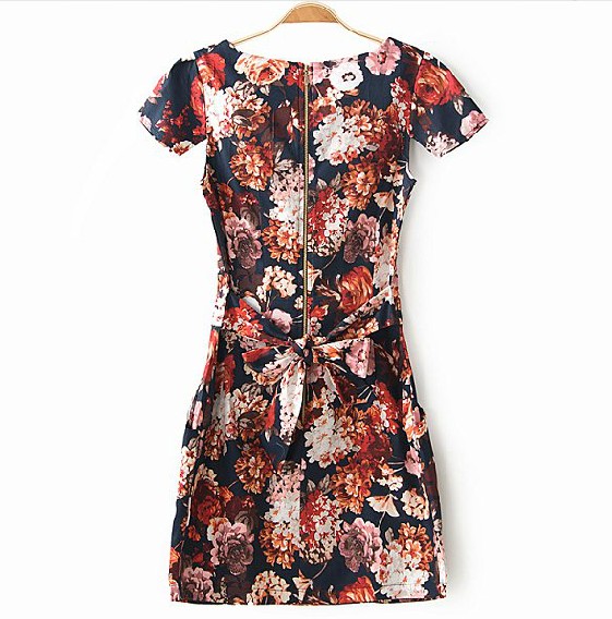 Floral Printed With Bow In Red Midi Dress on Luulla