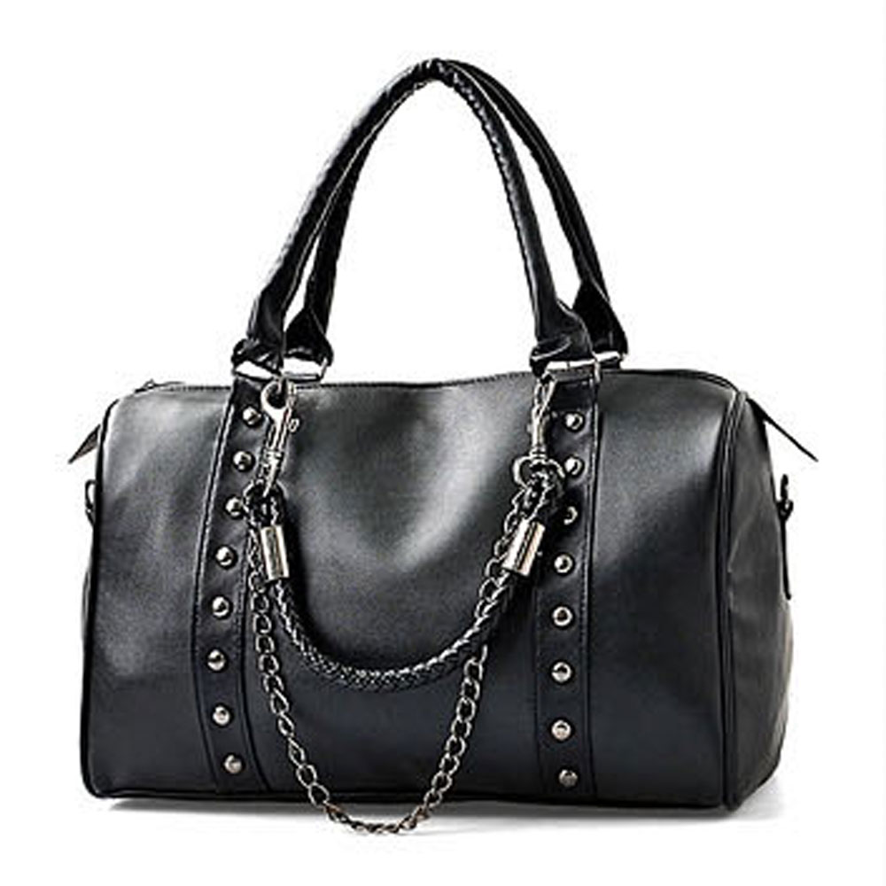 Unisex Black Chain Rivets Purse Handbag Duffle Shoulder Bag on Luulla