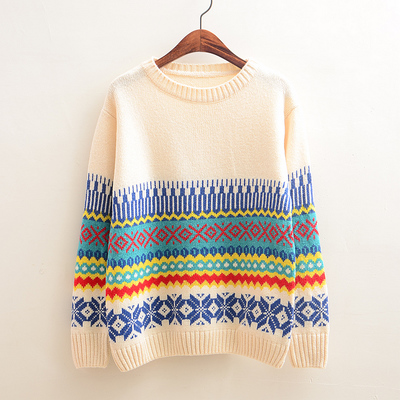 Retro Snowflake Geometric Pattern Pullover Sweater on Luulla