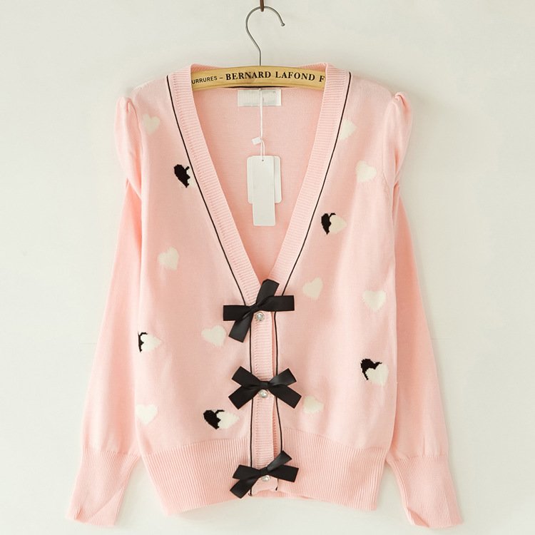 Women Sweaters Clothes Fall Pink Bow Cardigan Sweater