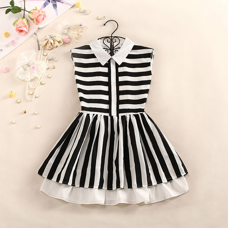Stripes Print Dress With Peter Pan Collar 050830