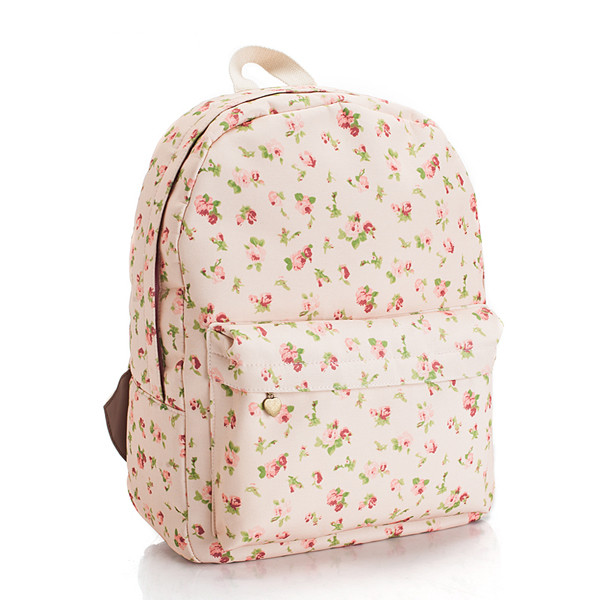 Floral Printed Pink Canvas Backpack 0627005