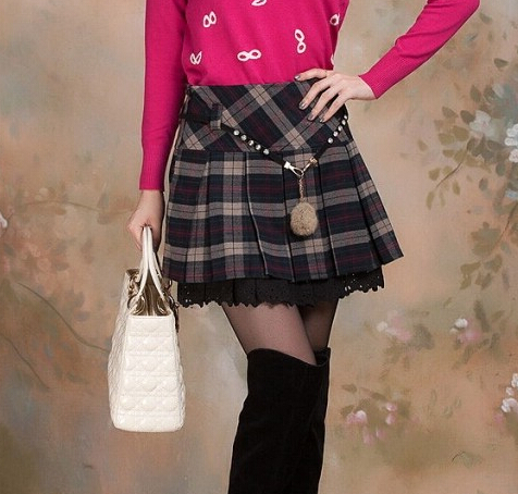 Plaid Pleated High Waist Skirt