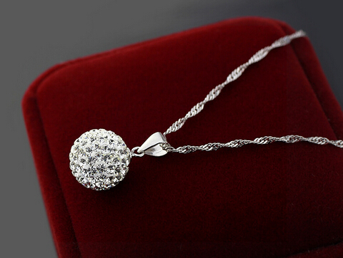 Women Crystal Necklace Chain 925 Sterling Silver Fashion Plated Pendant Jewelry