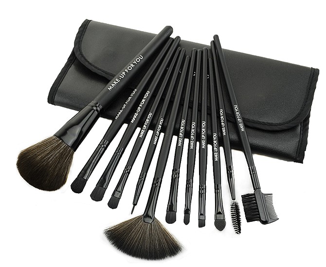 12 Pcs Professioal Makeup Brush Set With Black Leather Case - Black Whvotyywrjhyf6ibdma23 Drx8hxmb5km