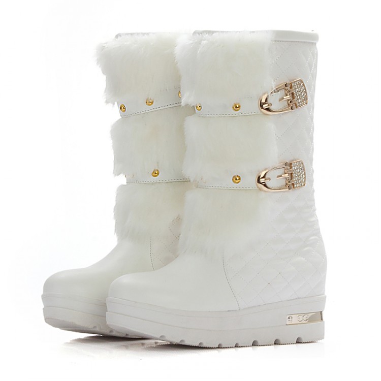 Studded White Faux Fur Design Winter Boots on Luulla