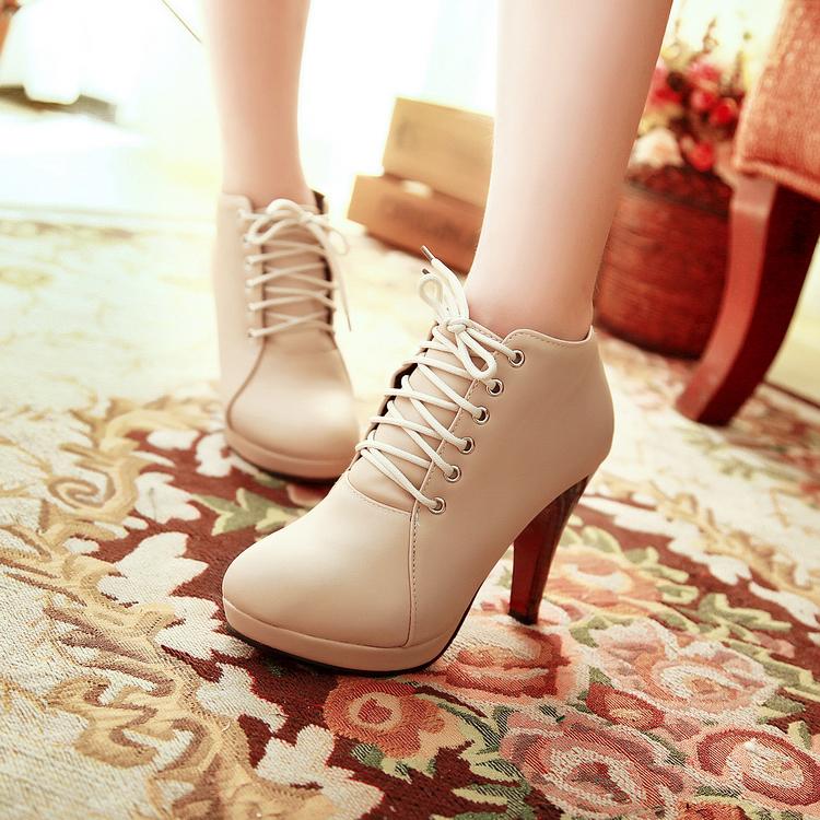 beige ankle boots with heel