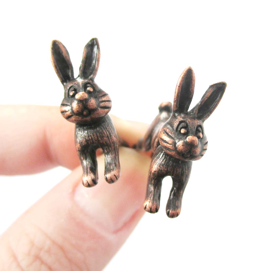 Unique Fake Gauge Cartoon 3d Bunny Rabbit Animal Stud Earrings In Copper