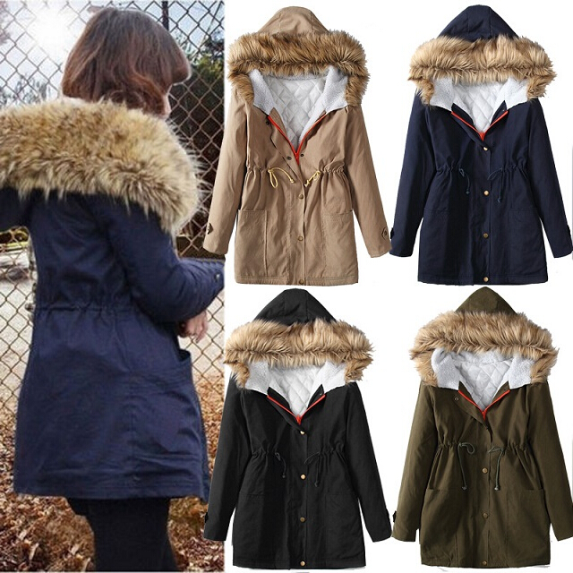 Women Winter Zip Up Parka Hooded Lady Warm Trench Outwear Tops Jacket Coat