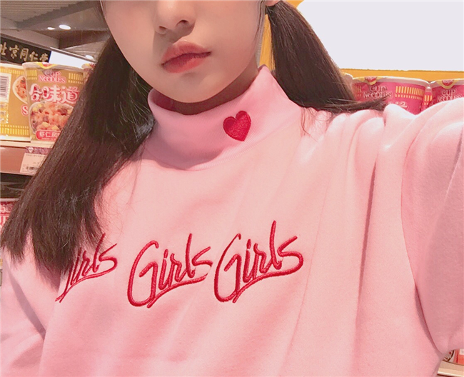 Girls Letters & Heart Embroidery Hooded Sweater #yyl-35