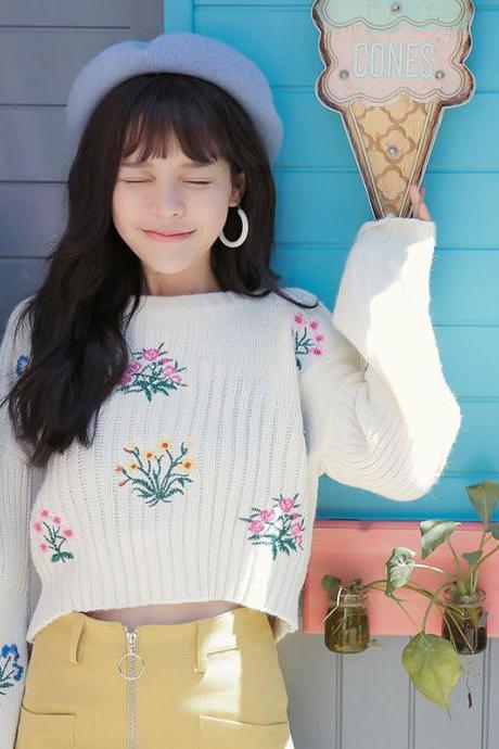 Embroidery Floral Sweater Knitwear Yl-2