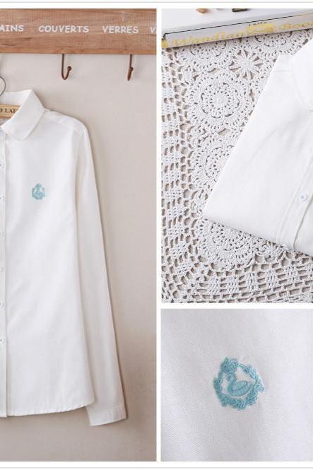 Swan Embroidered Blouse Shirts#yyl-51
