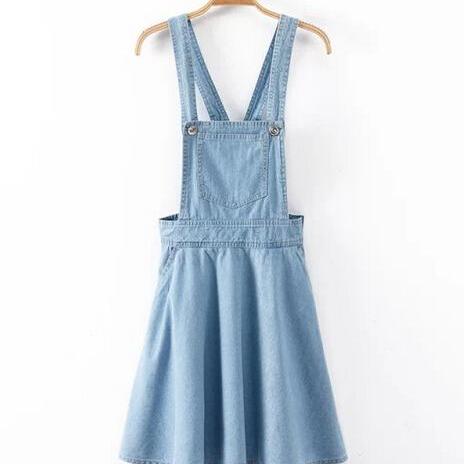 Azure Blue Denim Suspender Dress on Luulla