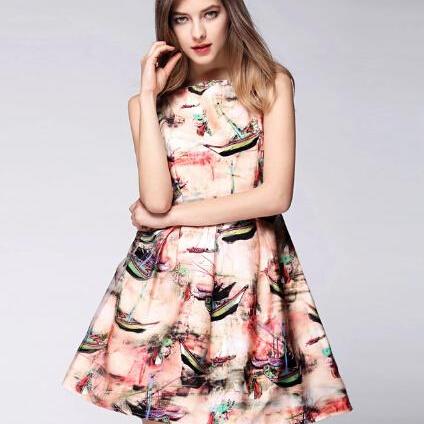 Little Boat Print Organza Skater Dress on Luulla