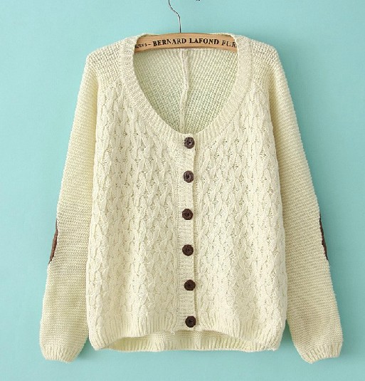 Loose Leather Elbow Patch Cardigan Sweater on Luulla