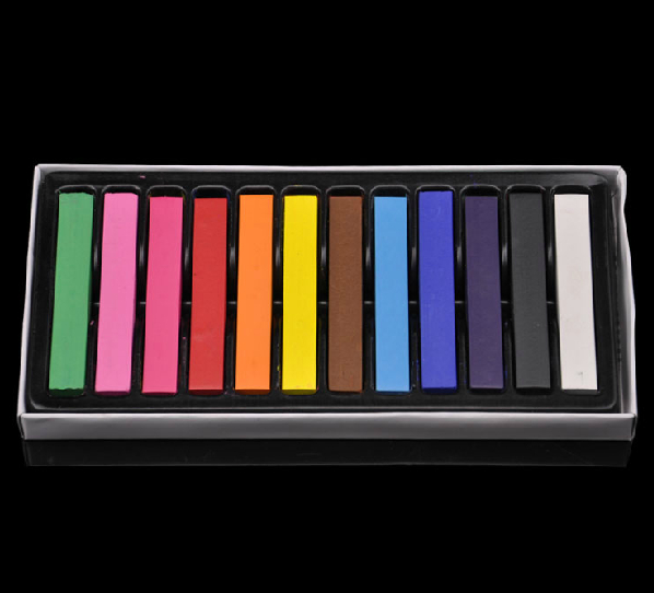 24 Colors Chalk Pastel Stick Vermicelli Chalk Powder Brush Hair Chalk