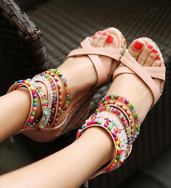 beaded heeled sandals